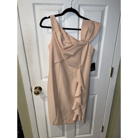 Marina Dress Womens Sz 8 Pink Asymmetrical Sheath Ruffle Romantic feminine New - Picture 2 of 13